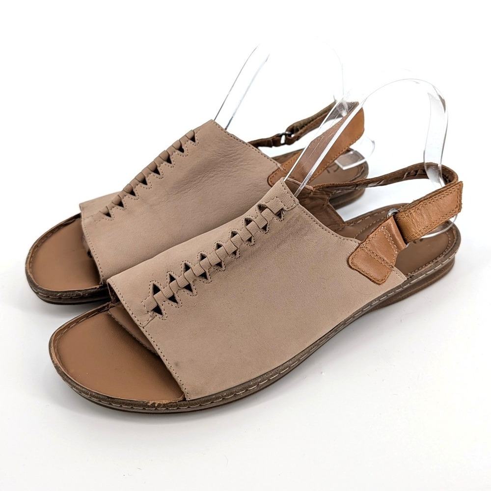 Clarks Artisan Leather Sarla Forte Slingback Sandals Whipstitch Taupe Womens 9 M - Picture 2 of 6